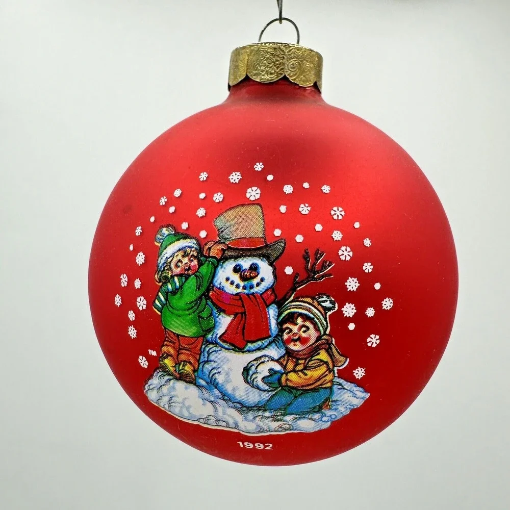 Campbell Kids Christmas Snowman Red Glass Ball Ornament 1992 Collector's Edition